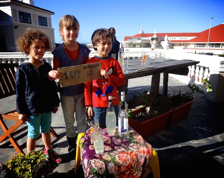 Kids selling juice at Johann Kotze Music & Yoga, Muizenberg